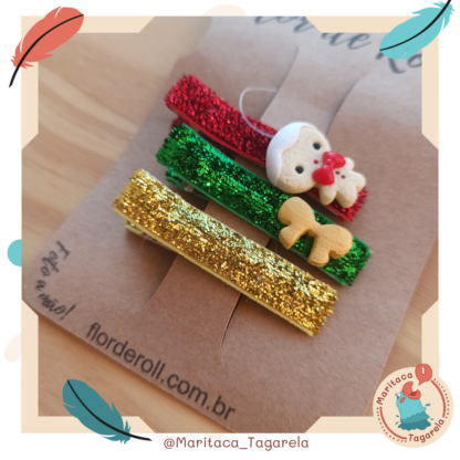 Trio Hair Clip Biscoito Natalino