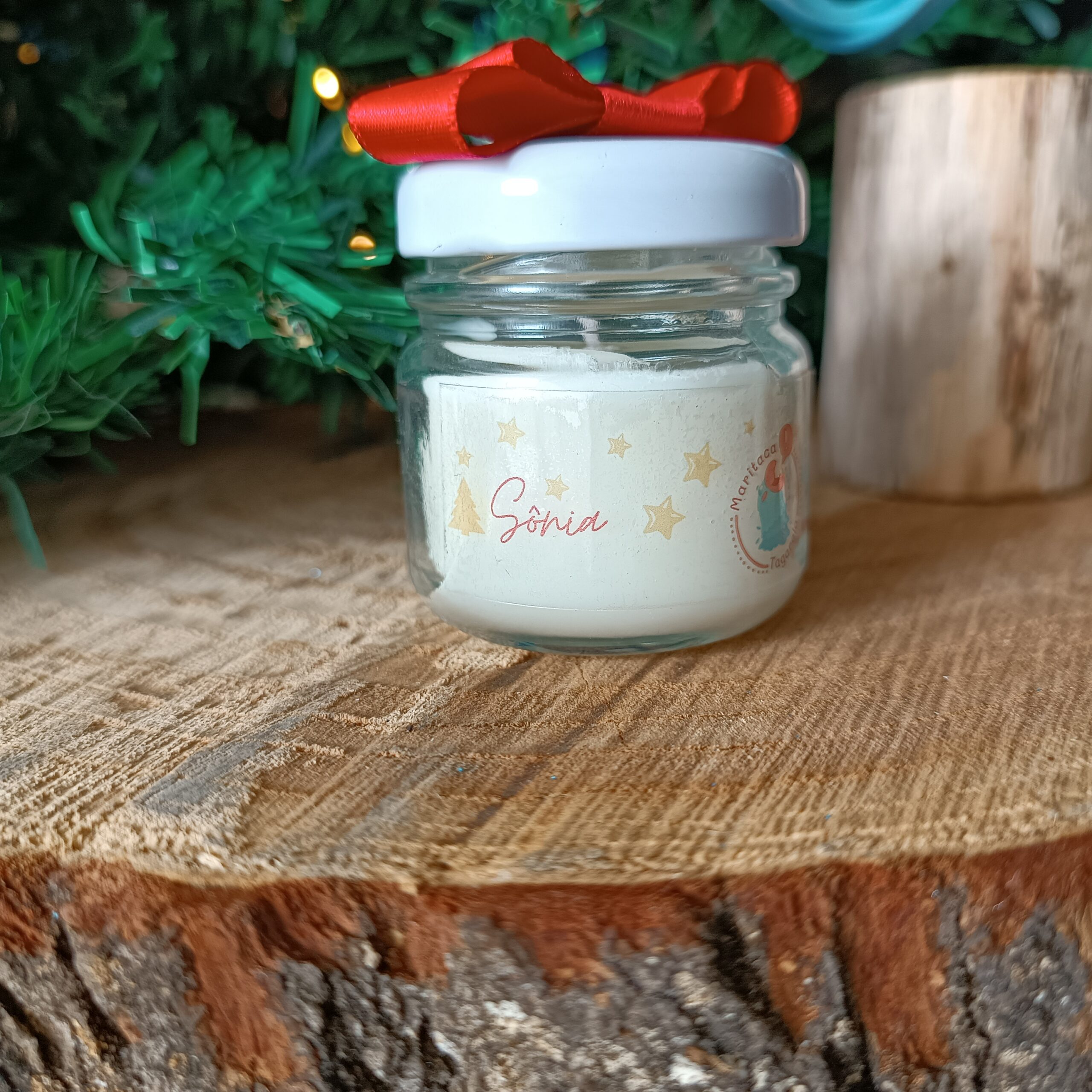 Vela Lembrancinha Natalina | Pote de Vidro Personalizado e Bola de Acrílico - Imagem 4
