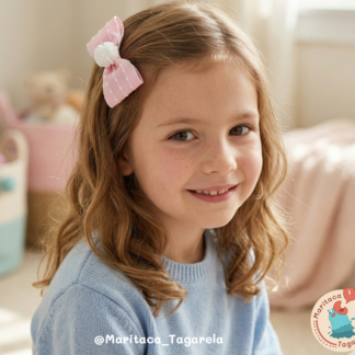 Lacinho Pompom Rosa com Branco