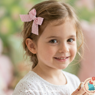 Lacinho com pontas  Pompom Rosa / Branco