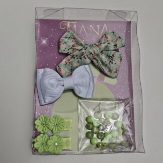 Kit Princesa Tiana – Laços + Presilhas + Pulseira DIY