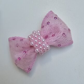 Lacinho de Paetê Rosa com Pérolas Bordadas – 6 cm | Outlet Maritaca Tagarela