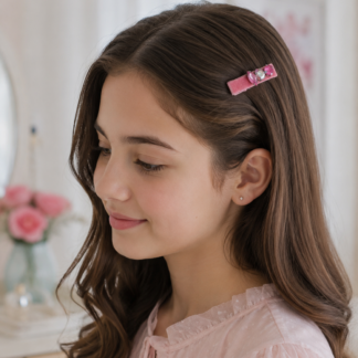 Clip de Cabelo Veludo Rosa com Pedrarias